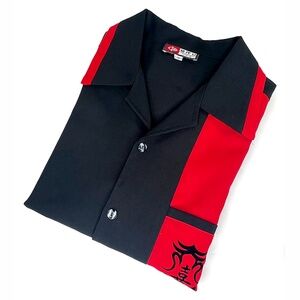 Black & Red Button Front Vintage Bowling Shirt